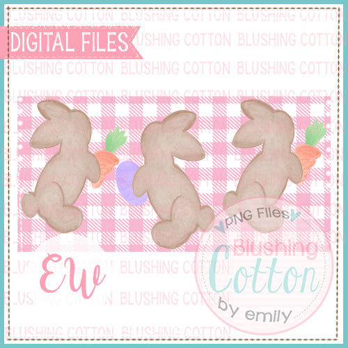 PLAYFUL BROWN BUNNIES PINK CHECKED RECTANGLE WATERCOLOR DESIGN BCEW