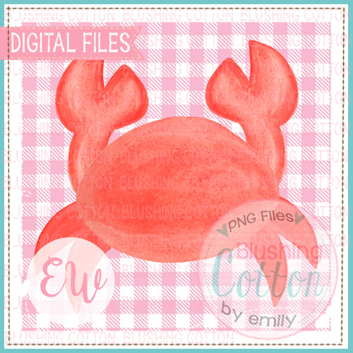 CRAB ON PINK CHECKED BACKGROUND WATERCOLOR DESIGN BCEW