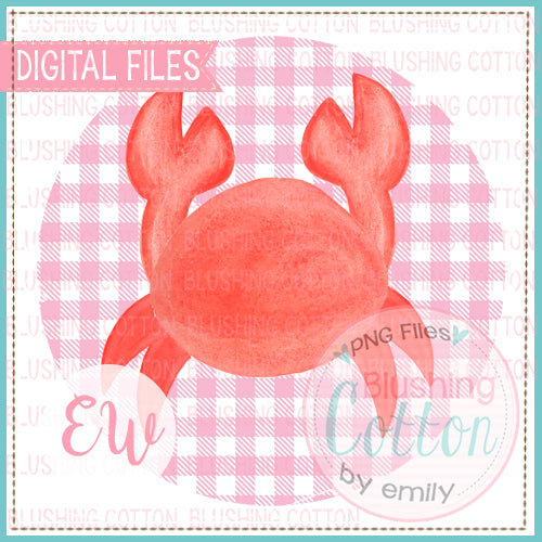 RED CRAB PINK CHECK CIRCLE WATERCOLOR DESIGN BCEW