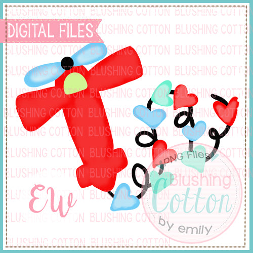 VALENTINE'S DAY AIRPLANE RED WITH HEARTS WATERCOLOR DESIGN BCEW
