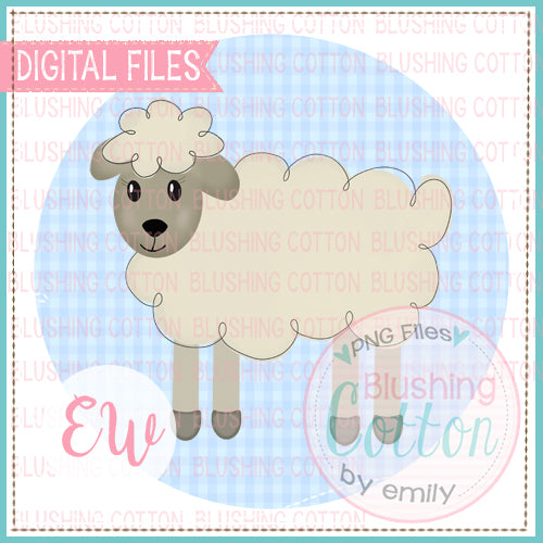 LITTLE LAMB WITH BLUE GINGHAM CIRCLE BACKGROUND WATERCOLOR DESIGN BCEW