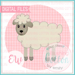 LITTLE LAMB WITH PINK GINGHAM CHECK BACKGROUND WATERCOLOR DESIGN BCEW