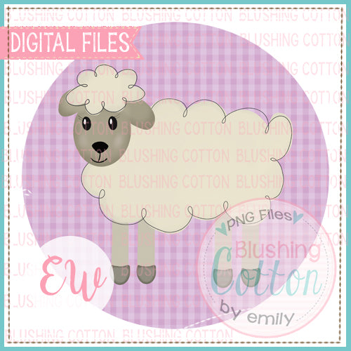 LITTLE LAMB WITH PURPLE GINGHAM CHECK BACKGROUND WATERCOLOR DESIGN BCEW