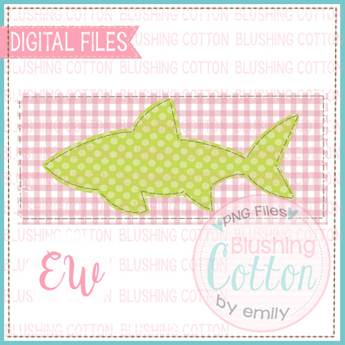 SHARK RECTANGLE PINK GINGHAM PATCH WATERCOLOR DESIGN BCEW