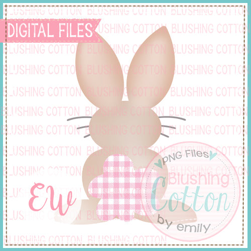 SWEET BROWN BUNNY WITH PINK GINGHAM TAIL WATERCOLOR DESIGN BCEW