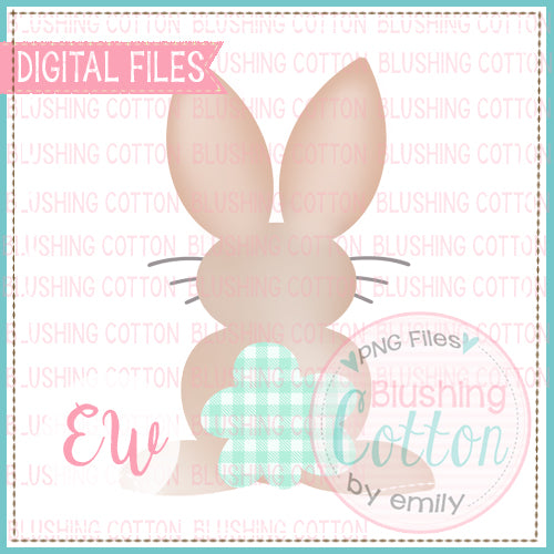 SWEET BROWN BUNNY WITH BLUE GINGHAM TAIL WATERCOLOR DESIGN BCEW