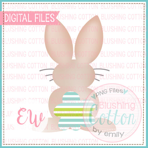 SWEET BROWN BUNNY WITH GREEN BLUE WHITE STRIPE TAIL WATERCOLOR DESIGN BCEW