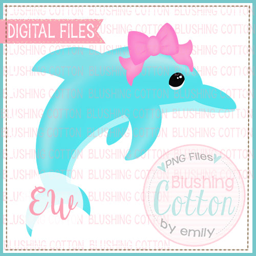 DOLPHIN WITH PINK BOW WATERCOLOR DESIGN BCEW