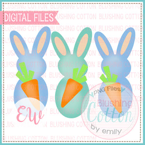 BUNNIES AND CARROTS BLUE AND GREEN WATERCOLOR DESIGN BCEW