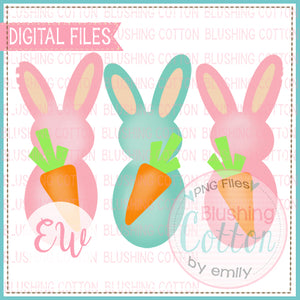 BUNNIES AND CARROTS PINK AND GREEN WATERCOLOR DESIGN BCEW