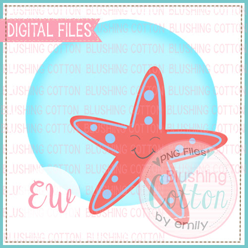HAPPY STARFISH RED WITH BLUE CIRCLE WATERCOLOR DESIGN BCEW