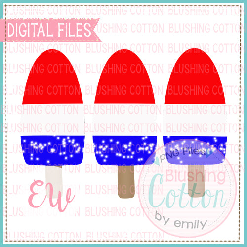 POPSICLE RED WHITE BLUE STARS TRIO WATERCOLOR DESIGN BCEW