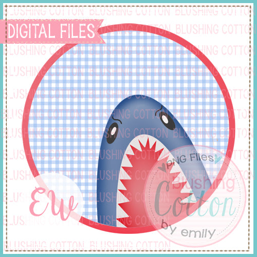 SHARK BITE BLUE GINGHAM CIRCLE WATERCOLOR DESIGN BCEW