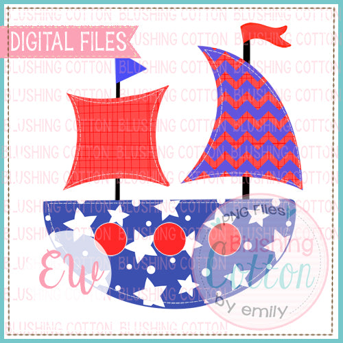 RED WHITE AND BLUE PIRATE SHIP WATERCOLOR DESIGN BCEW