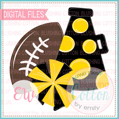 FOOTBALL MEGAPHONE BLACK YELLOW DOTS  WATERCOLOR PNG BCEW