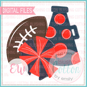 FOOTBALL MEGAPHONE NAVY RED DOTS  WATERCOLOR PNG BCEW