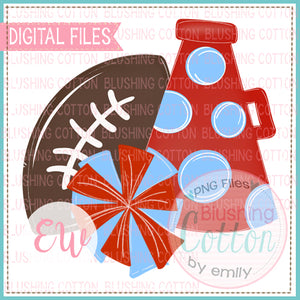 FOOTBALL MEGAPHONE RED BLUE  DOTS  WATERCOLOR PNG BCEW