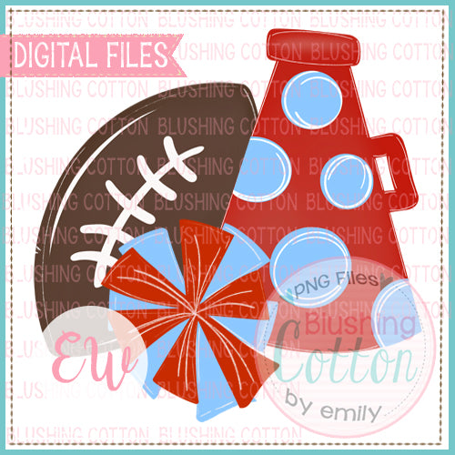 FOOTBALL MEGAPHONE RED BLUE  DOTS  WATERCOLOR PNG BCEW