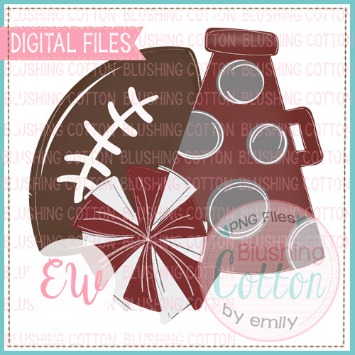 FOOTBALL MEGAPHONE MAROON GREY DOTS  WATERCOLOR PNG BCEW