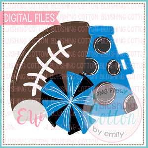 FOOTBALL MEGAPHONE BLACK AND TEAL BLUE DOTS  WATERCOLOR PNG BCEW