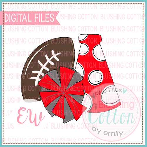 FOOTBALL MEGAPHONE RED AND GRAY DOTS  WATERCOLOR PNG BCEW