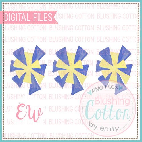 POMPOMS ROYAL BLUE AND YELLOW TRIO DESIGNS WATERCOLOR PNG BCEW