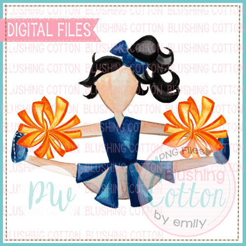CHEERLEADER NAVY AND ORANGE WITH BLACK HAIR BCPW