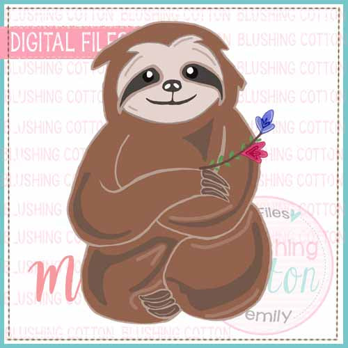 SLOTH HOLDS FLOWER WATERCOLOR DESIGN BCMA