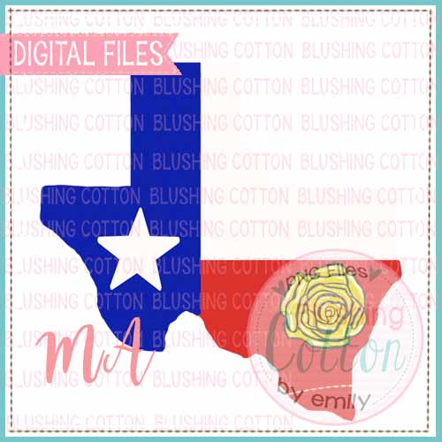 TEXAS WITH YELLOW ROSE WATERCOLOR DESIGN BCMA
