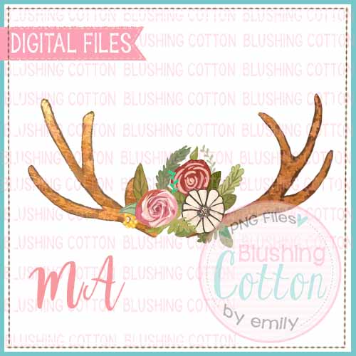 DEER ANTLERS WITH FLOWERS WATERCOLOR DESIGN BCMA