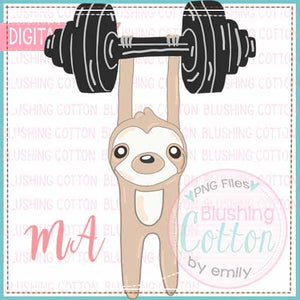 SLOTH HOLDING BARBELL WATERCOLOR DESIGN BCMA