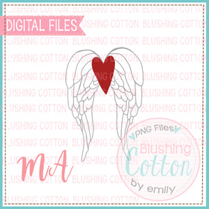 ANGEL WINGS OUTLINE WITH HEART WATERCOLOR DESIGN BCMA