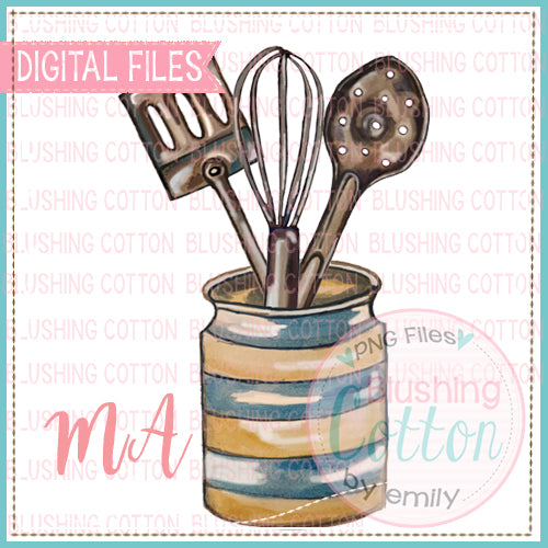 KITCHEN UTENSILS BUCKET WATERCOLOR DESIGN BCMA