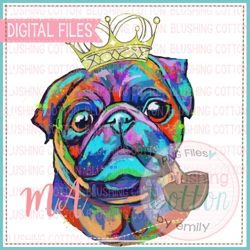 PUG WITH PIPE AND CROWN WATERCOLOR DESIGN BCMA