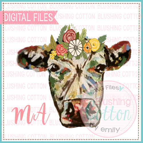 COLORFUL COW WITH FLOWERS WATERCOLOR DESIGN BCMA