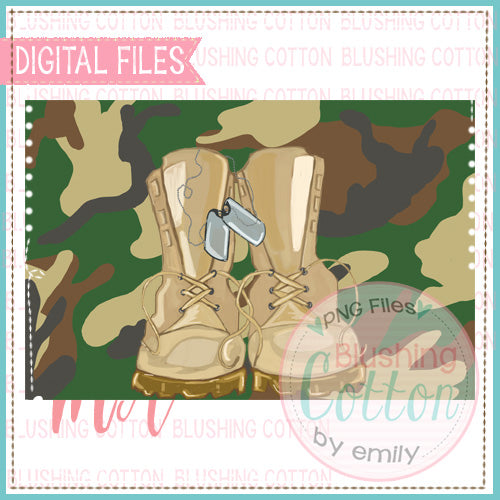 ARMY BOOTS CAMO BACKGROUND WATERCOLOR DESIGN BCMA