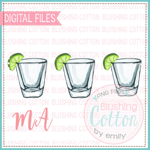 3 SHOT GLASSES WITH LIME WATERCOLOR DESIGN BCMA
