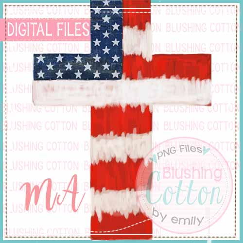 STARS AND STRIPES CROSS WATERCOLOR DESIGN BCMA
