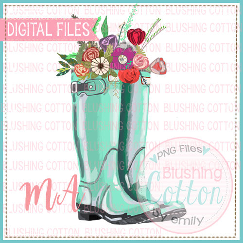 RAIN BOOTS WITH FLOWERS WATERCOLOR DESIGN BCMA