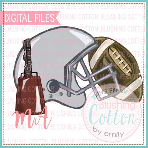 FOOTBALL TRIO MAROON AND GREY WITH COWBELL WATERCOLOR DESIGN BCMA