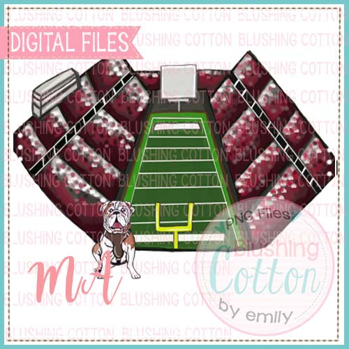 MAROON FOOTBALL STADIUM WITH BULLDOG WATERCOLOR DESIGN BCMA
