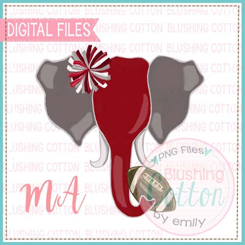 CRIMSON ELEPHANT HOLDING FOOTBALL WATERCOLOR DESIGN BCMA
