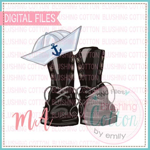 NAVY BOOTS AND HAT WATERCOLOR DESIGN BCMA