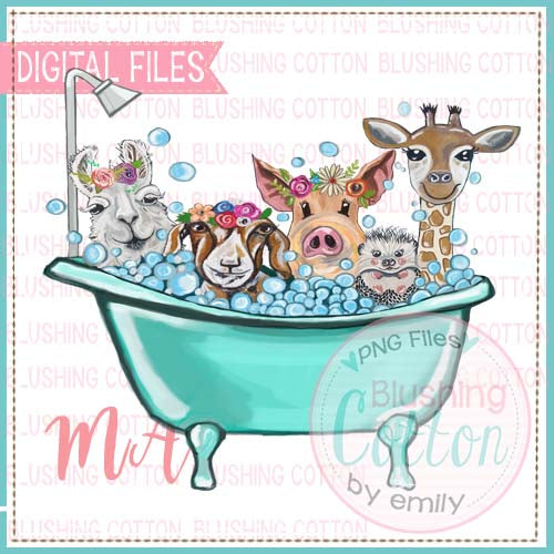 TUB WITH ANIMALS WATERCOLOR DESIGN BCMA
