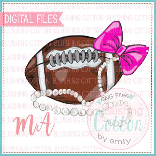 FOOTBALL PINK BOW AND PEARLS WATERCOLOR DESIGN BCMA