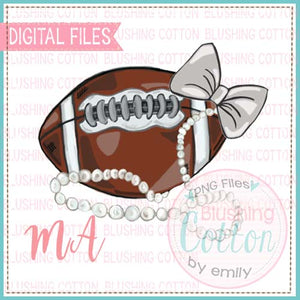 FOOTBALL GRAY BOW AND PEARLS WATERCOLOR DESIGN BCMA