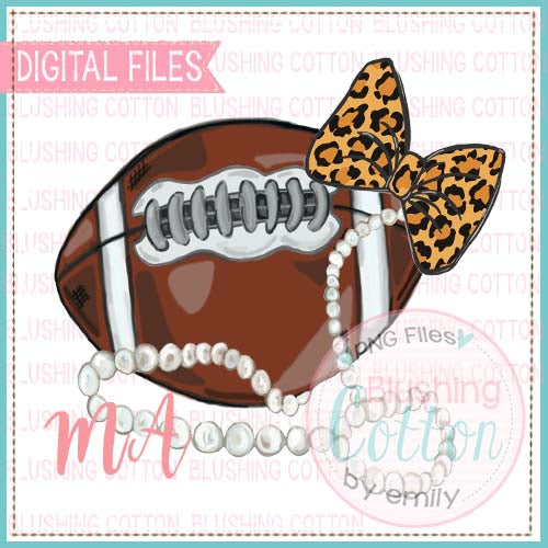 FOOTBALL LEOPARD BOW AND PEARLS WATERCOLOR DESIGN BCMA