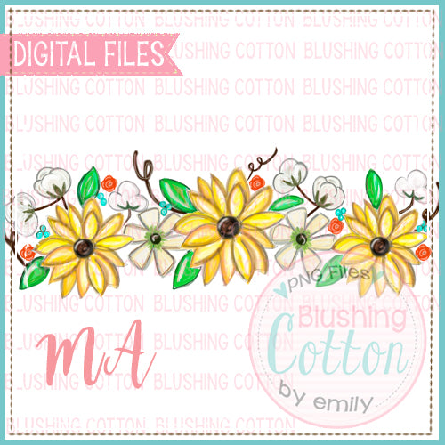 SUNFLOWER AND COTTON SWAG WATERCOLOR DESIGN BCMA