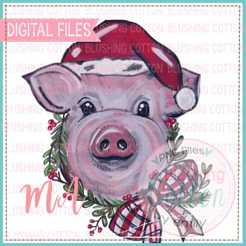 CHRISTMAS PIG WITH SANTA HAT AND WREATH BCMA