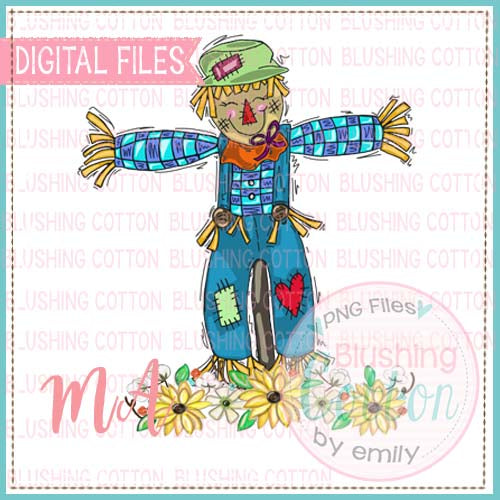 SCARECROW FULL BODY WITH SUNFLOWER SWAG WATERCOLOR DESIGN BCMA